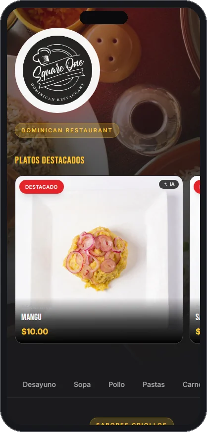 El menú de un restaurante en el teléfono. Sin app que instalar ni PDF que ampliar.